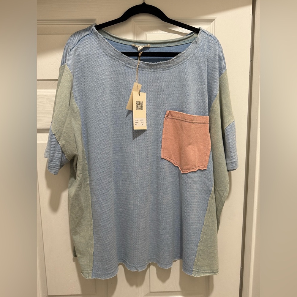 Womens Light Blue & Pink Peace-Emblem Tunic Top - Picture 4 of 6